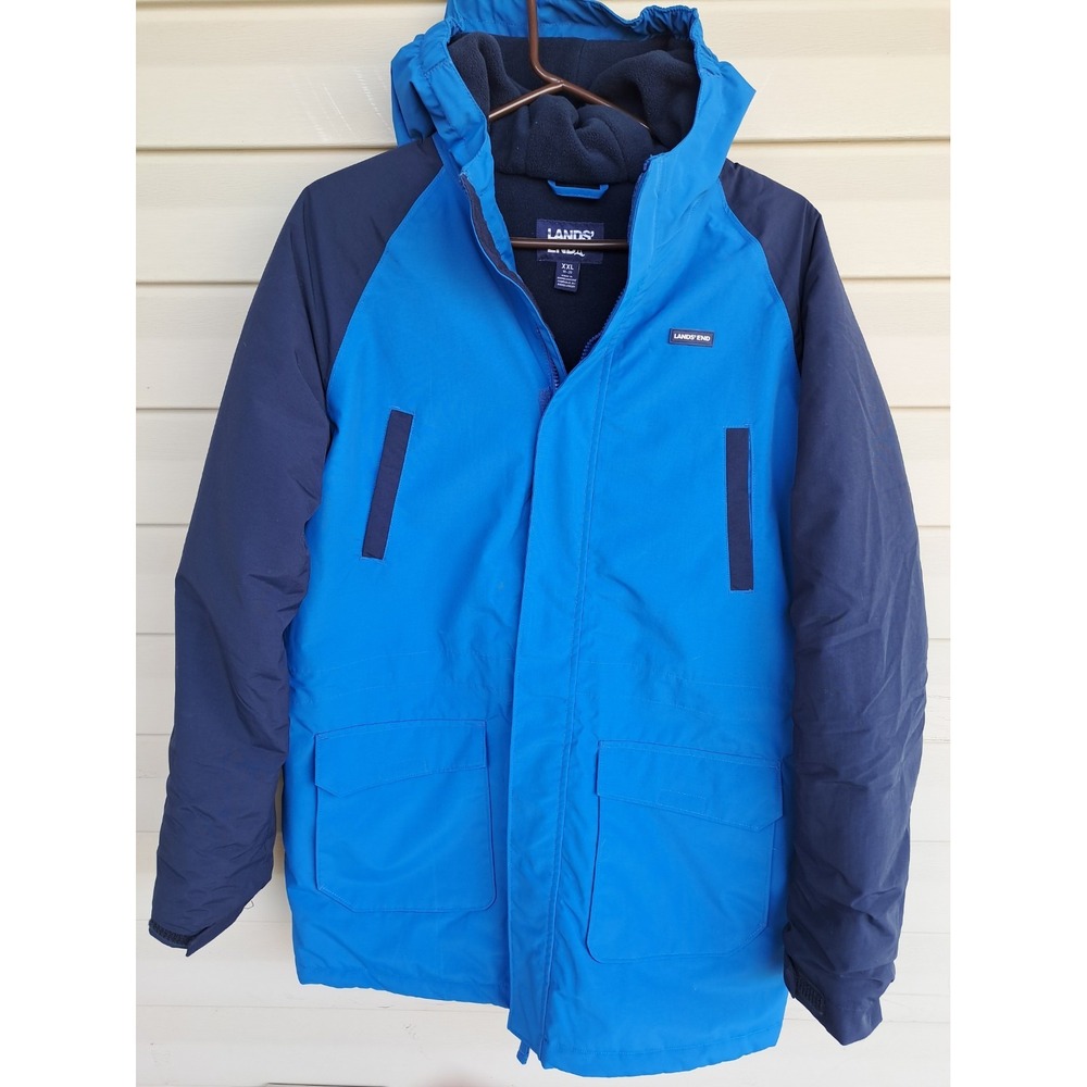 Land's End Boys Youth XXL (18-20) 14 Years Up Blue Parka Insulated Jacket Hood